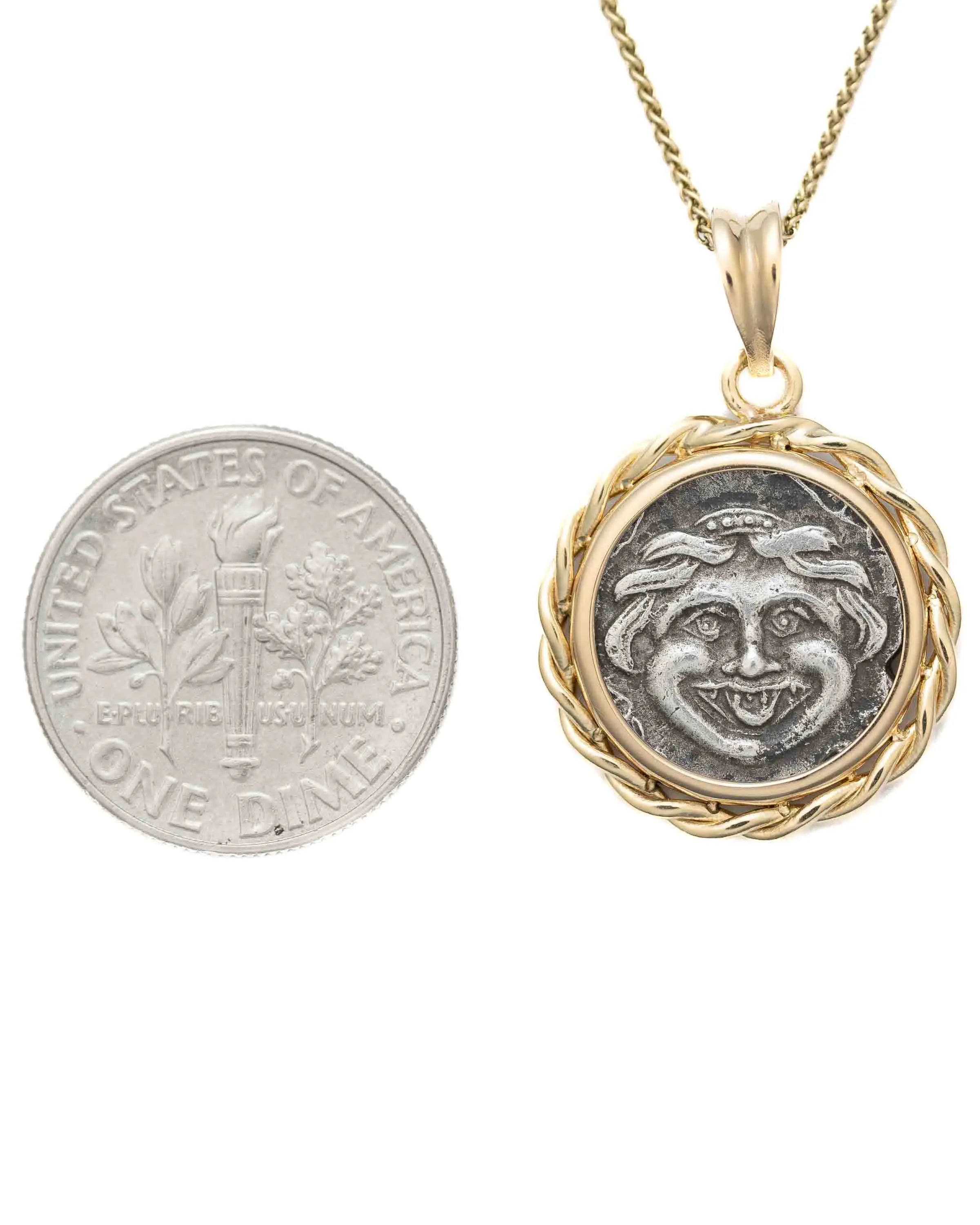 14k Gold Genuine Ancient Greek Coin Necklace (Medusa; 400-301 B.C.)