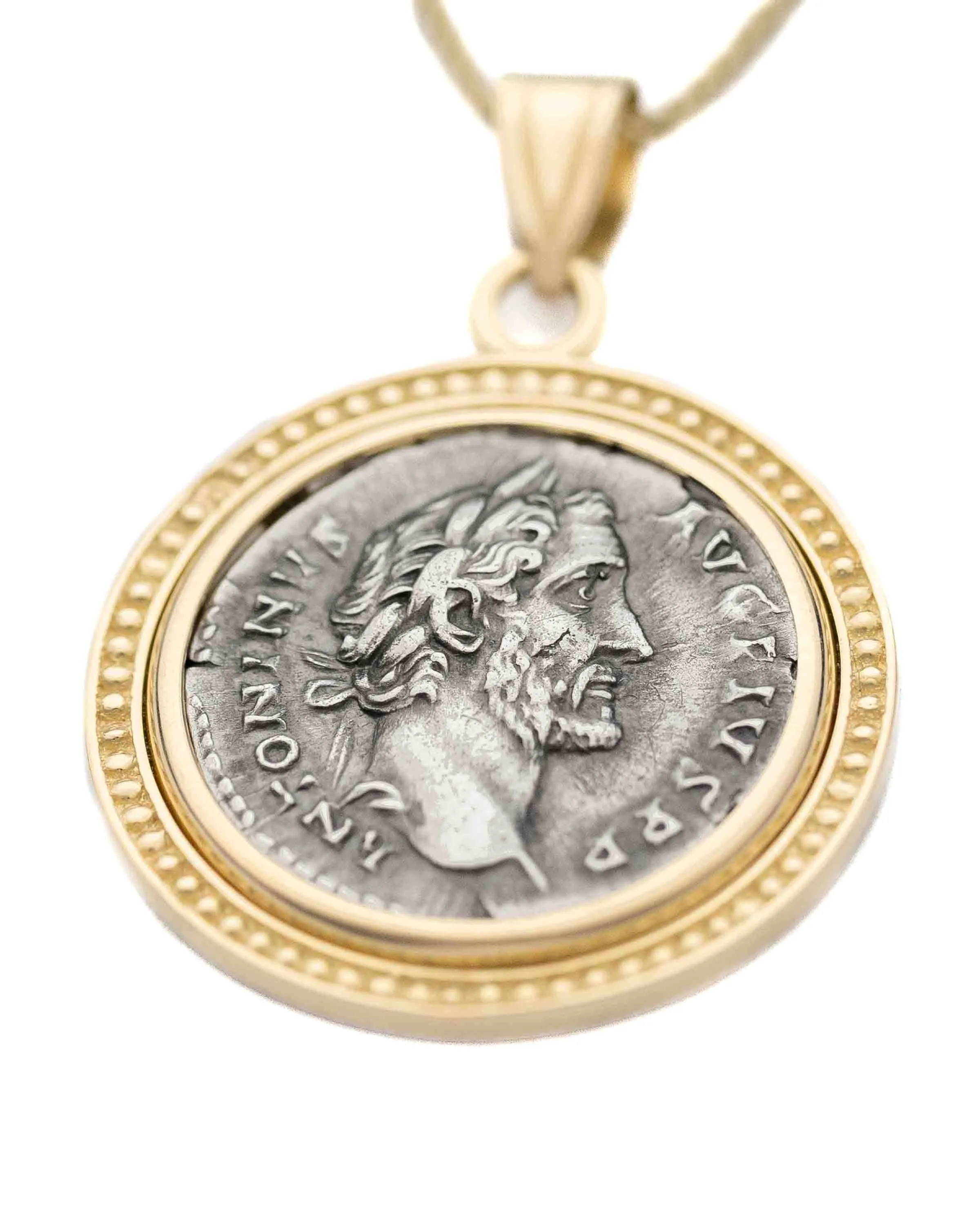 14k Gold Genuine Ancient Roman Coin Necklace (Antoninus Pius; 138-161 A.D.)