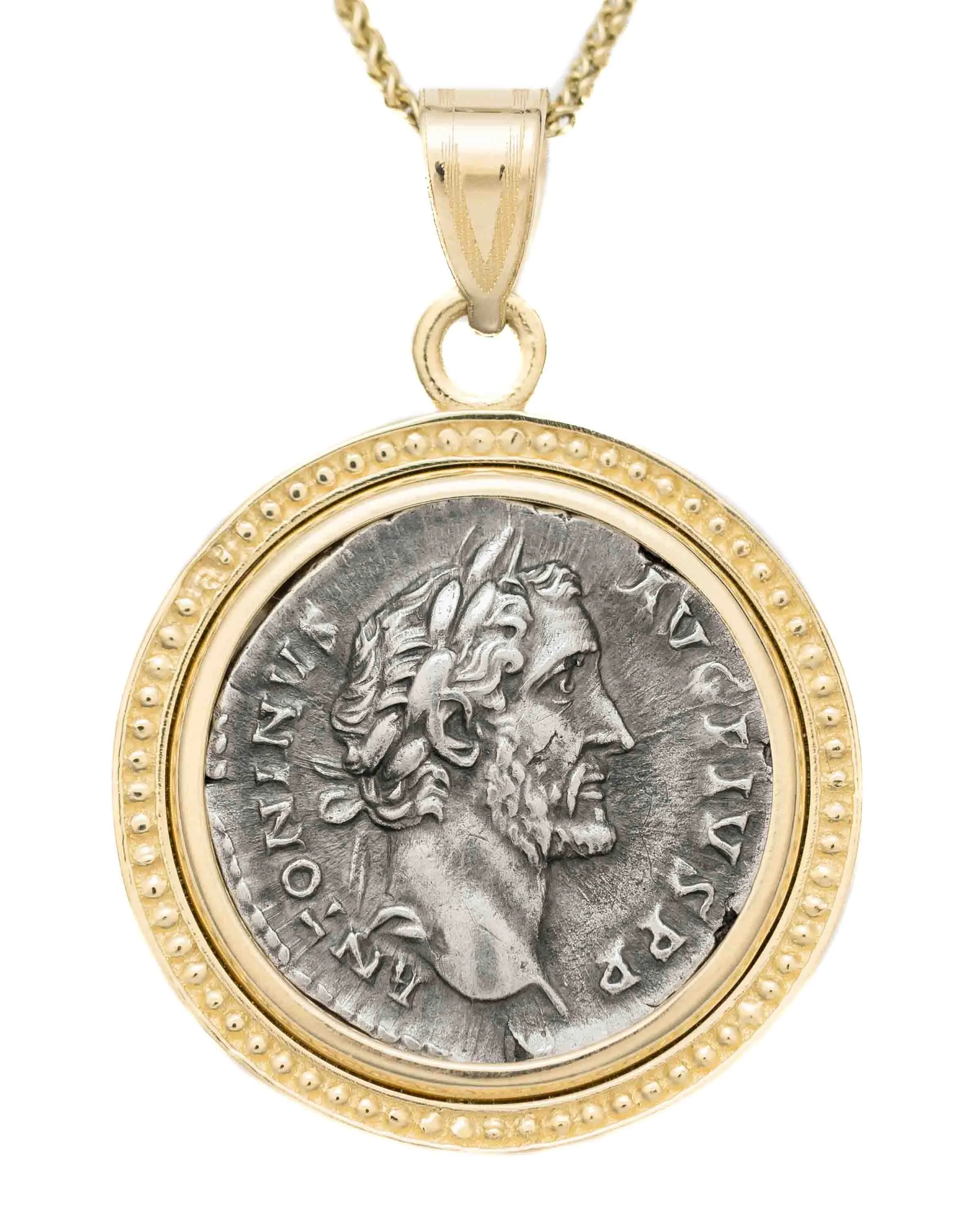 14k Gold Genuine Ancient Roman Coin Necklace (Antoninus Pius; 138-161 A.D.)