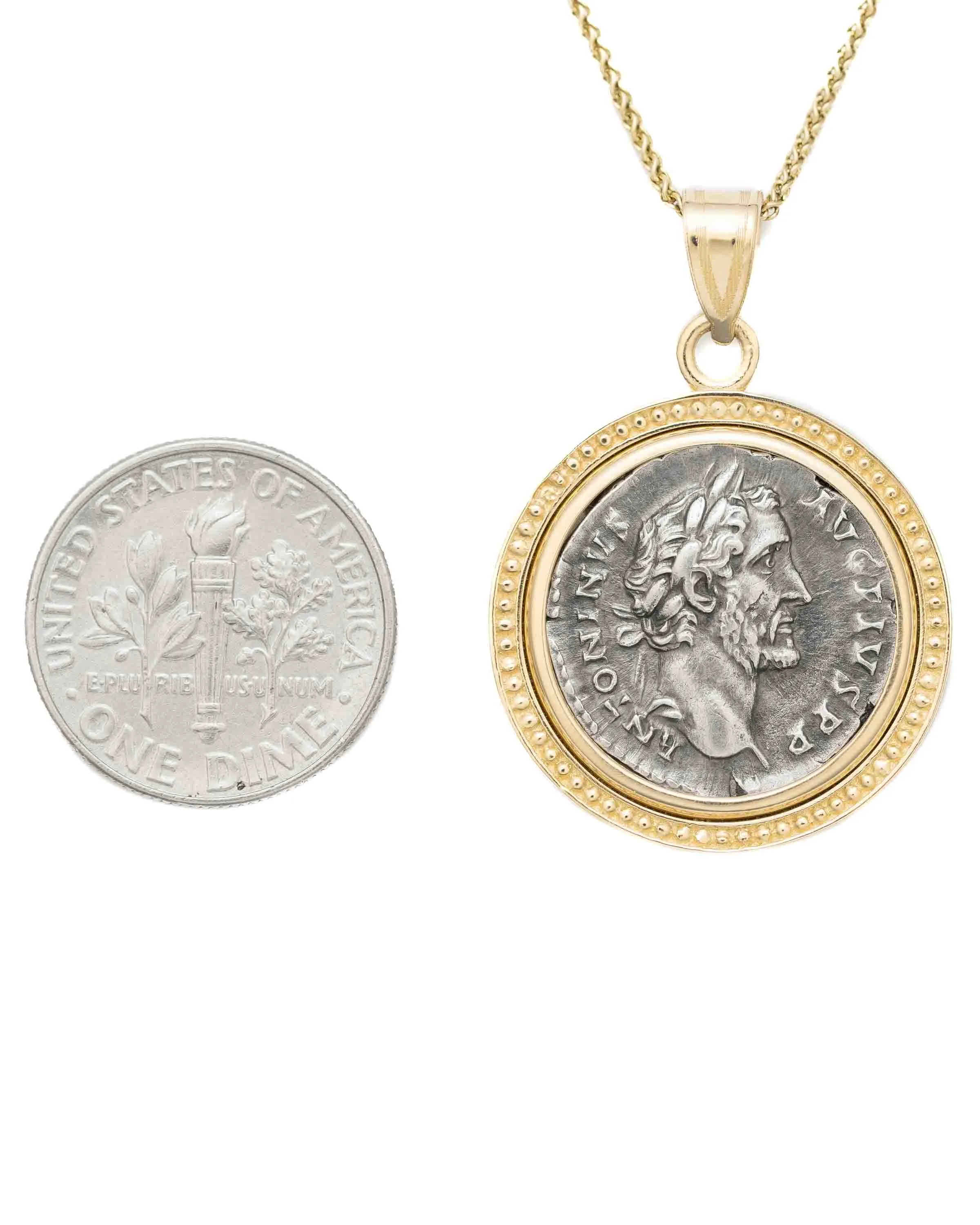14k Gold Genuine Ancient Roman Coin Necklace (Antoninus Pius; 138-161 A.D.)