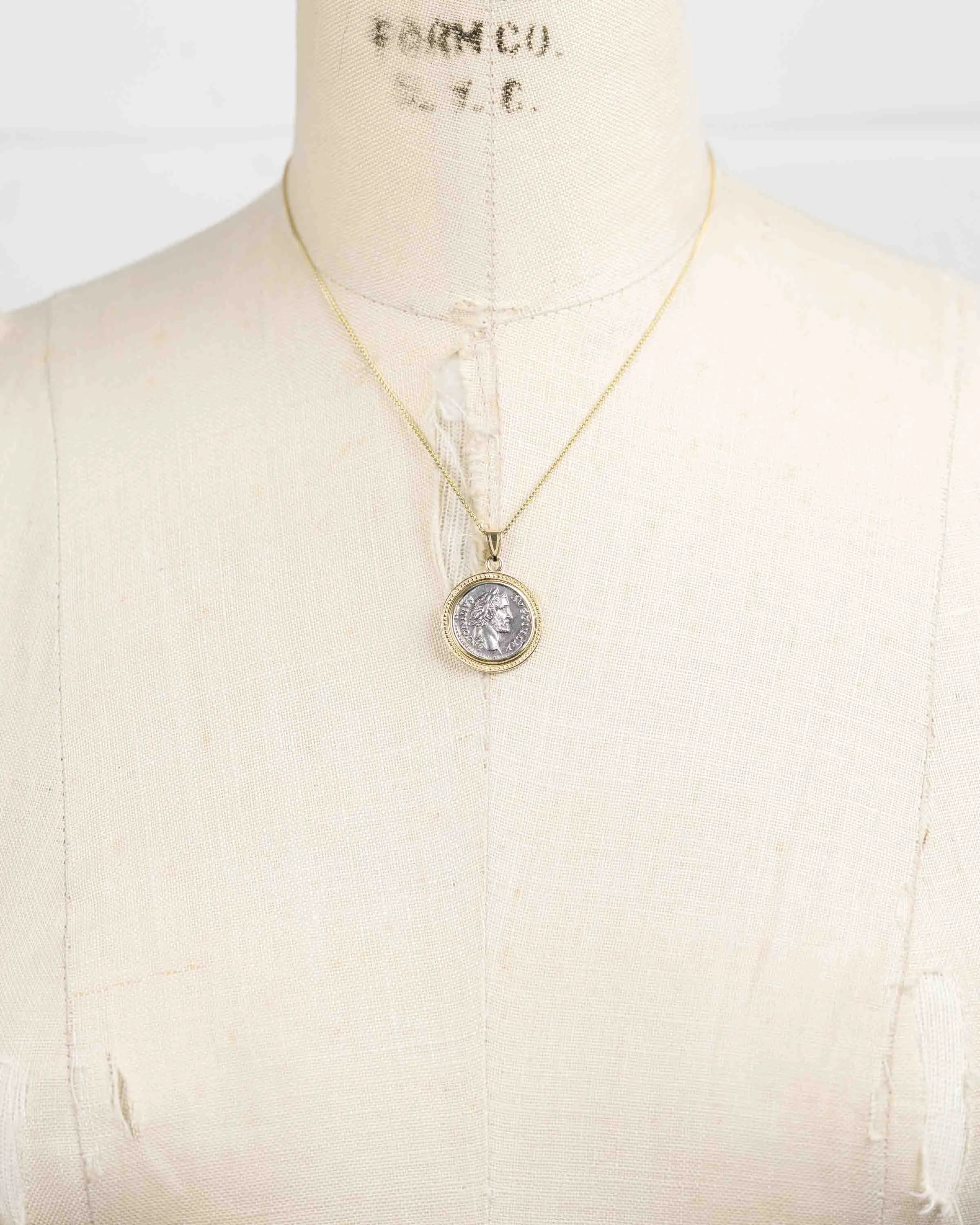14k Gold Genuine Ancient Roman Coin Necklace (Antoninus Pius; 138-161 A.D.)