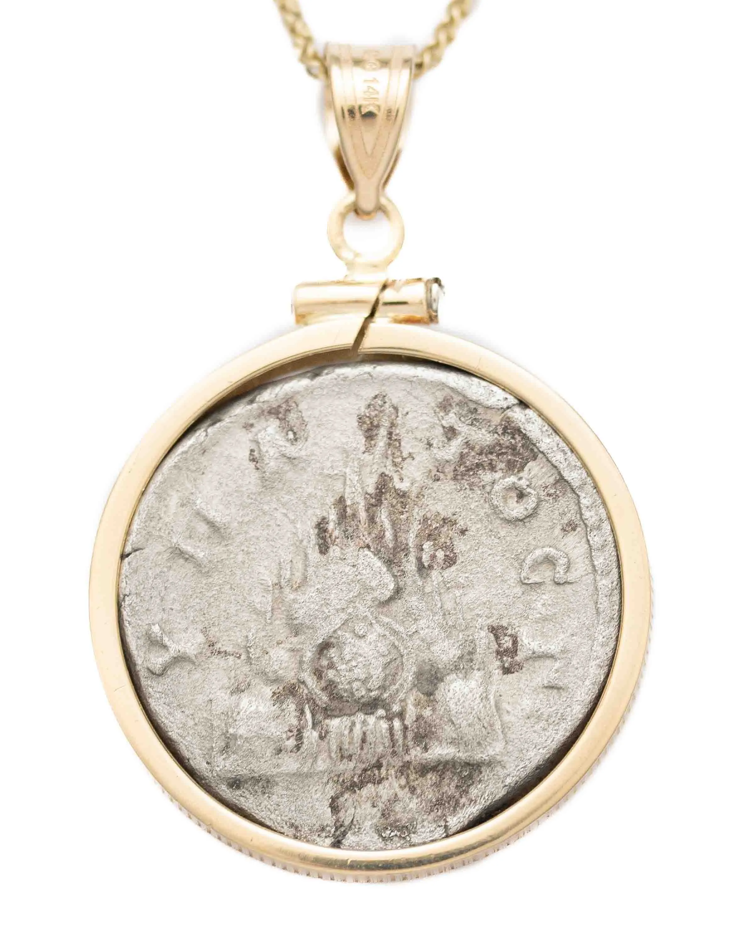 14k Gold Genuine Ancient Roman Coin Necklace (Marcus Aurelius; 161-180 A.D.)