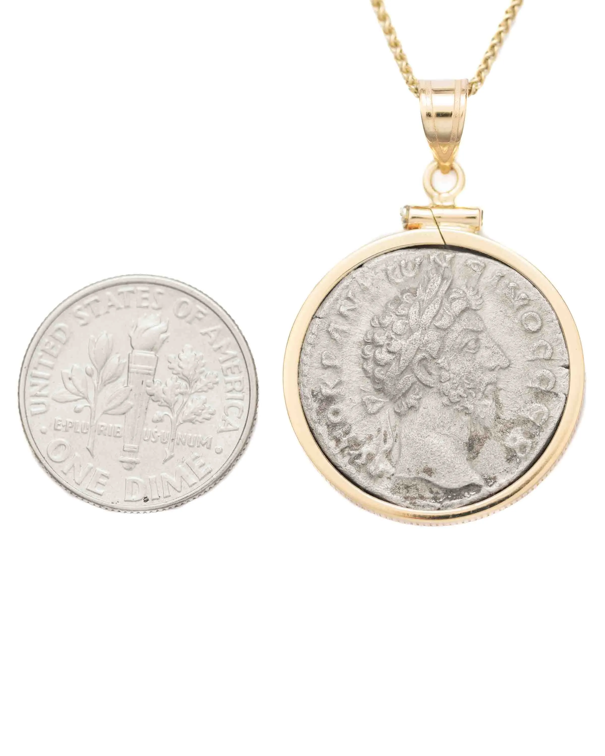 14k Gold Genuine Ancient Roman Coin Necklace (Marcus Aurelius; 161-180 A.D.)