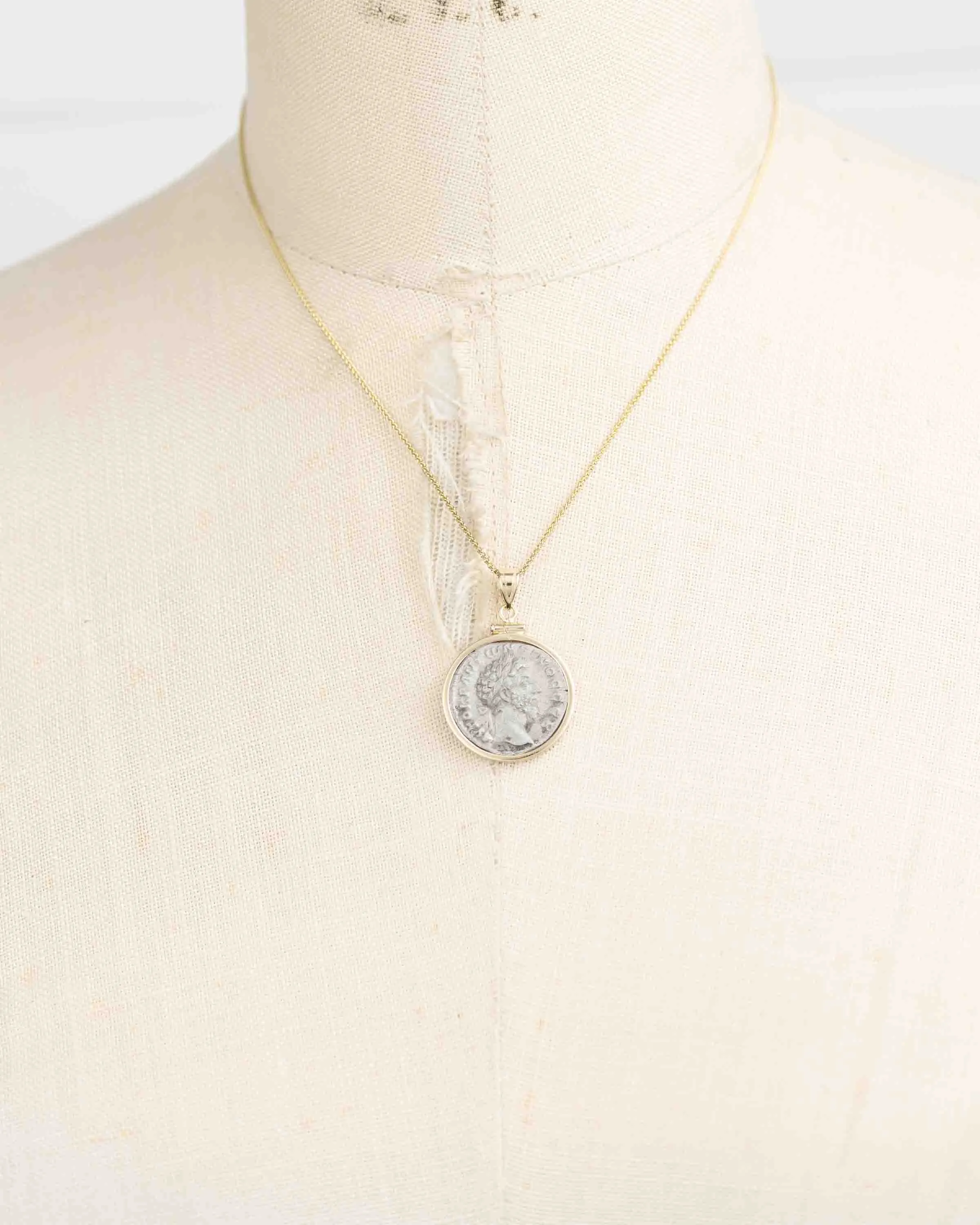 14k Gold Genuine Ancient Roman Coin Necklace (Marcus Aurelius; 161-180 A.D.)