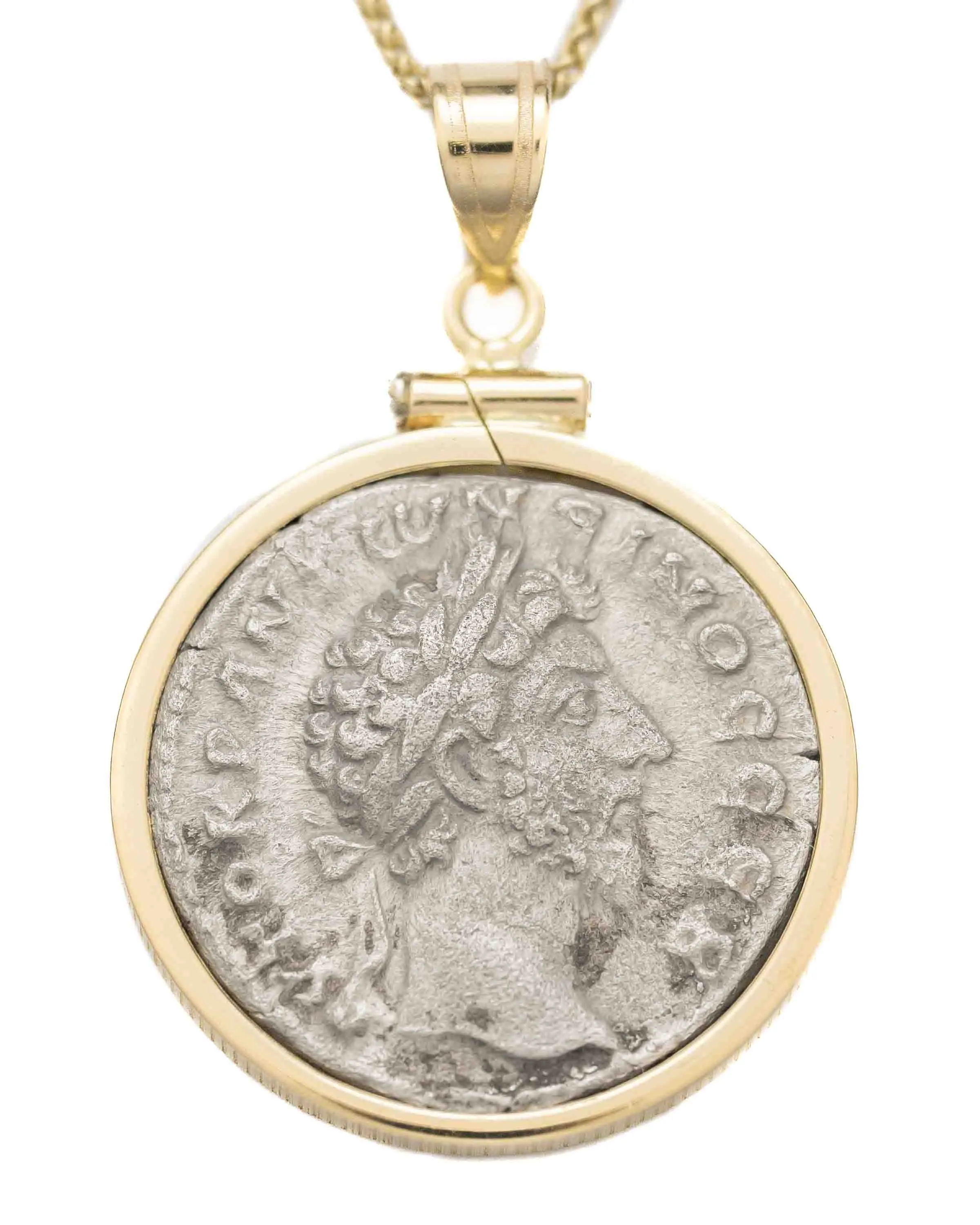 14k Gold Genuine Ancient Roman Coin Necklace (Marcus Aurelius; 161-180 A.D.)