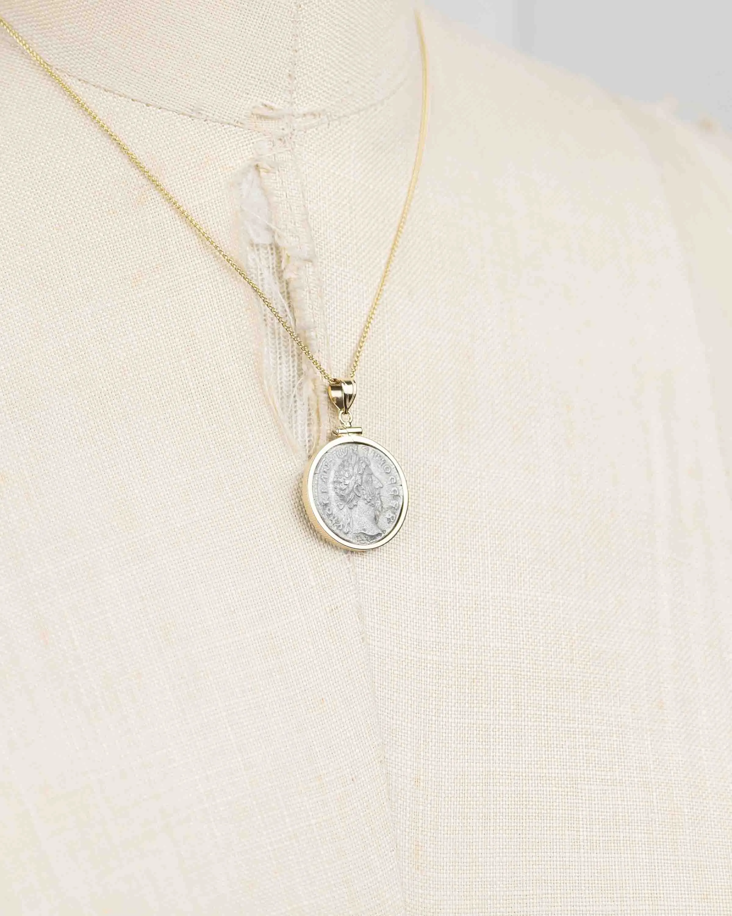 14k Gold Genuine Ancient Roman Coin Necklace (Marcus Aurelius; 161-180 A.D.)