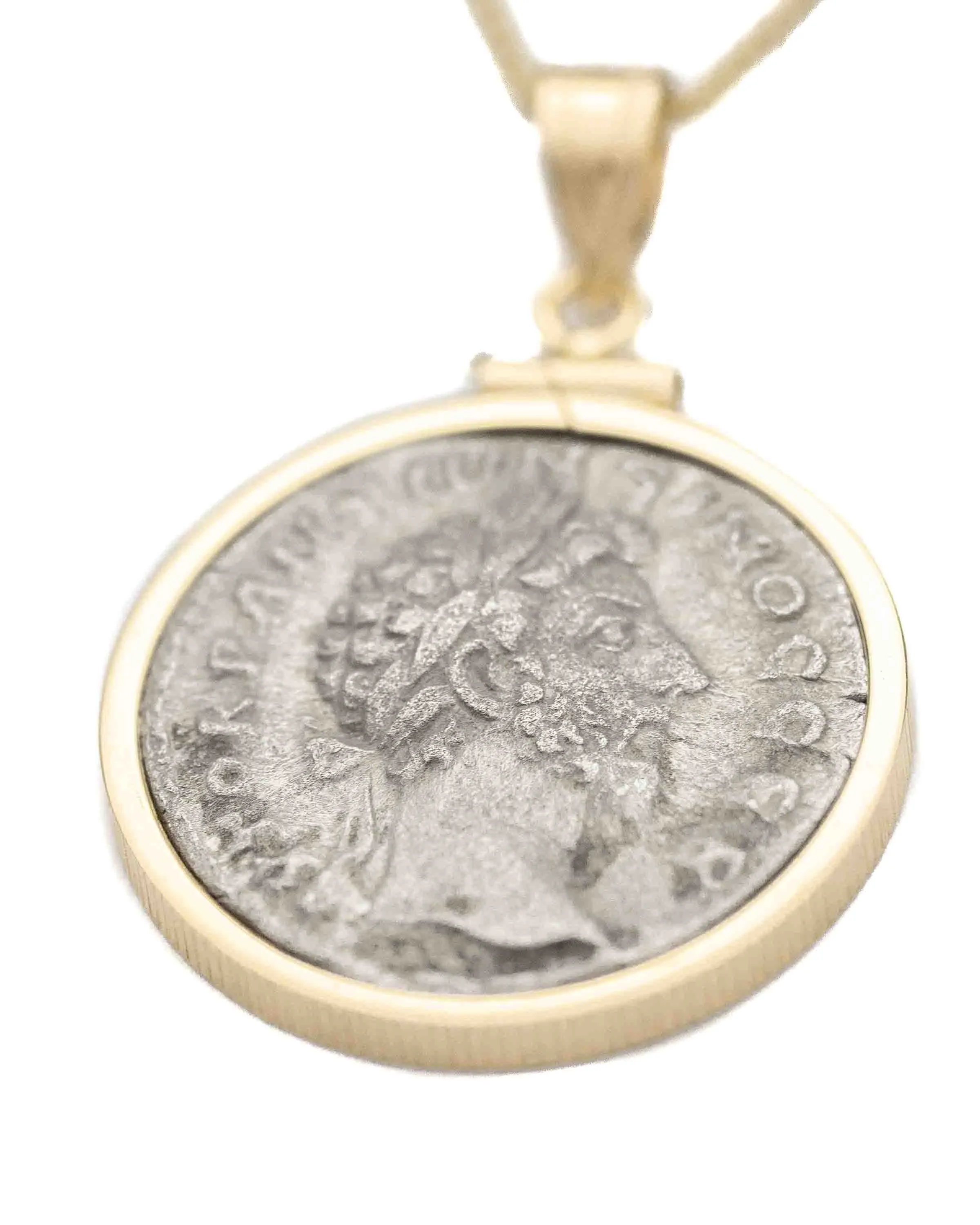 14k Gold Genuine Ancient Roman Coin Necklace (Marcus Aurelius; 161-180 A.D.)