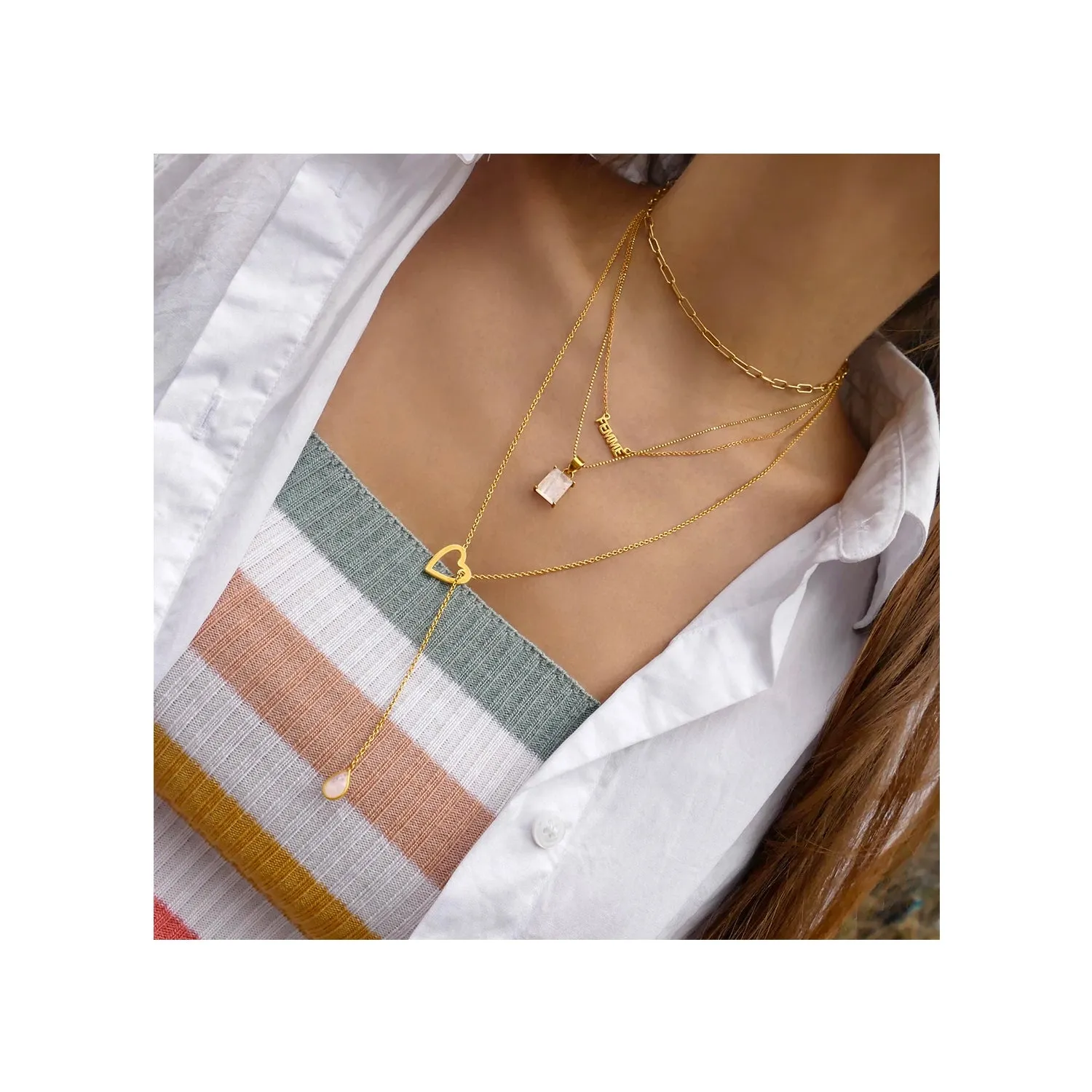 14K Gold Oval Link Chains Necklaces Set