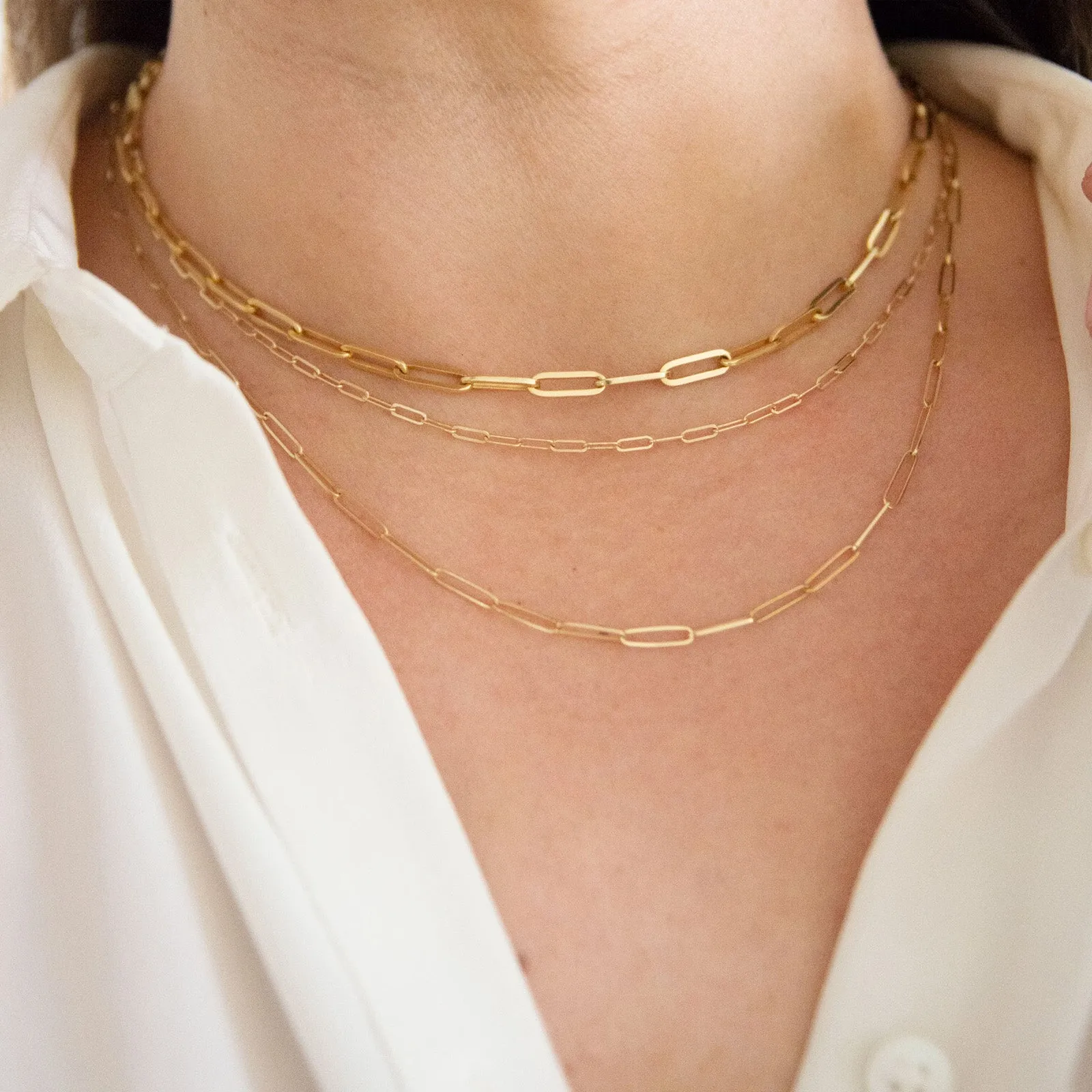 14K Gold Oval Link Chains Necklaces Set