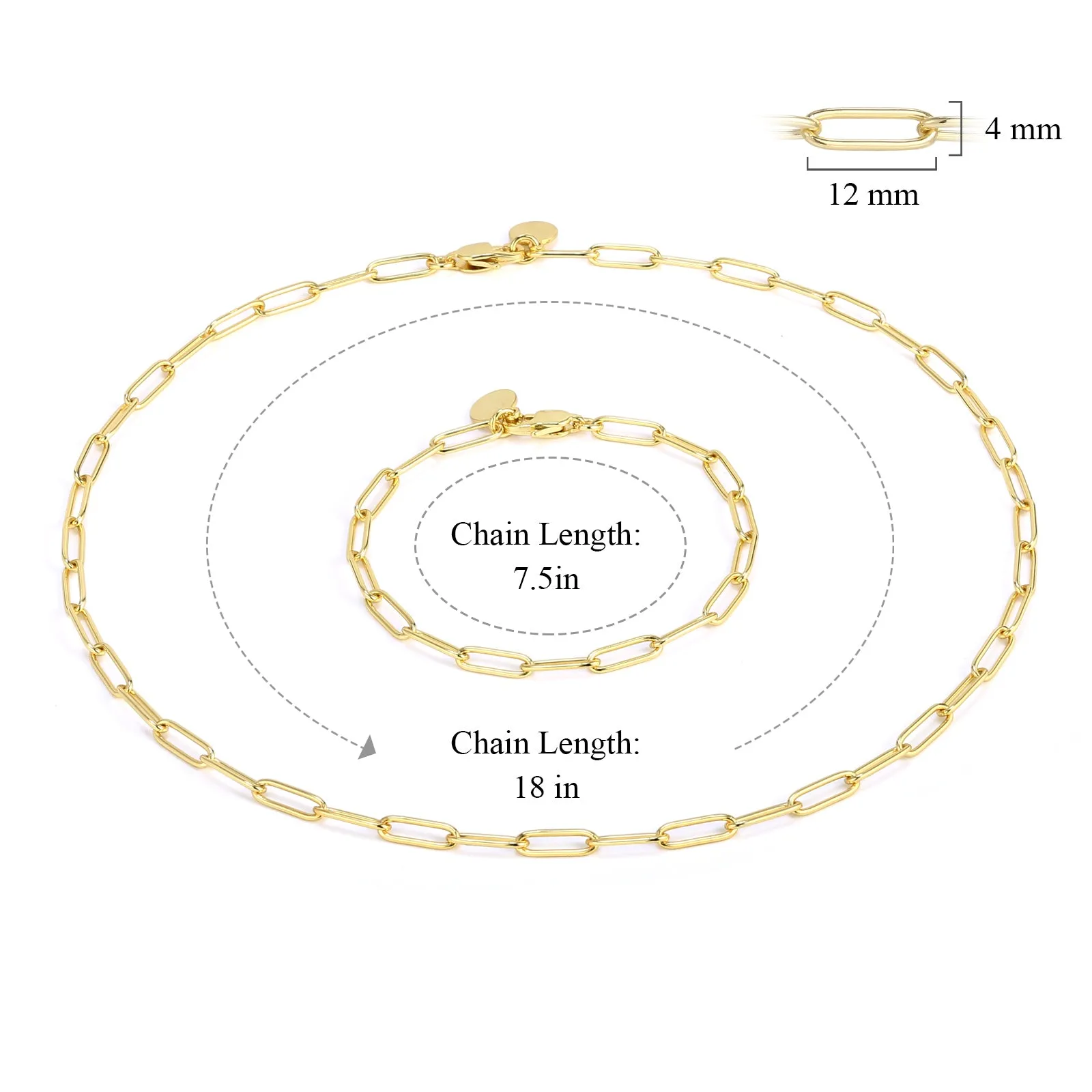 14K Gold Oval Link Chains Necklaces Set