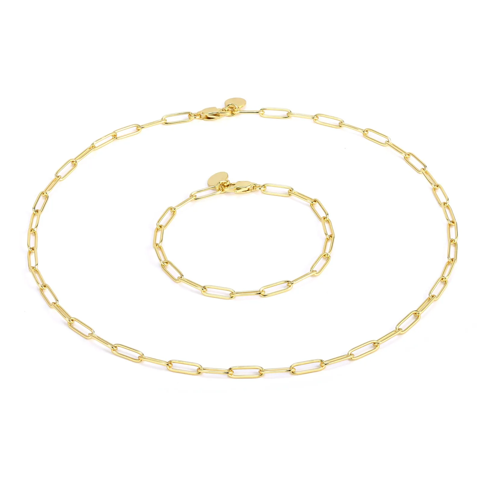 14K Gold Oval Link Chains Necklaces Set