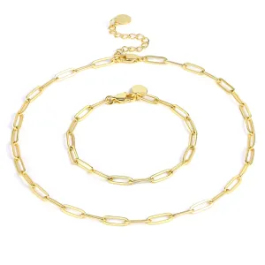 14K Gold Oval Link Chains Necklaces Set
