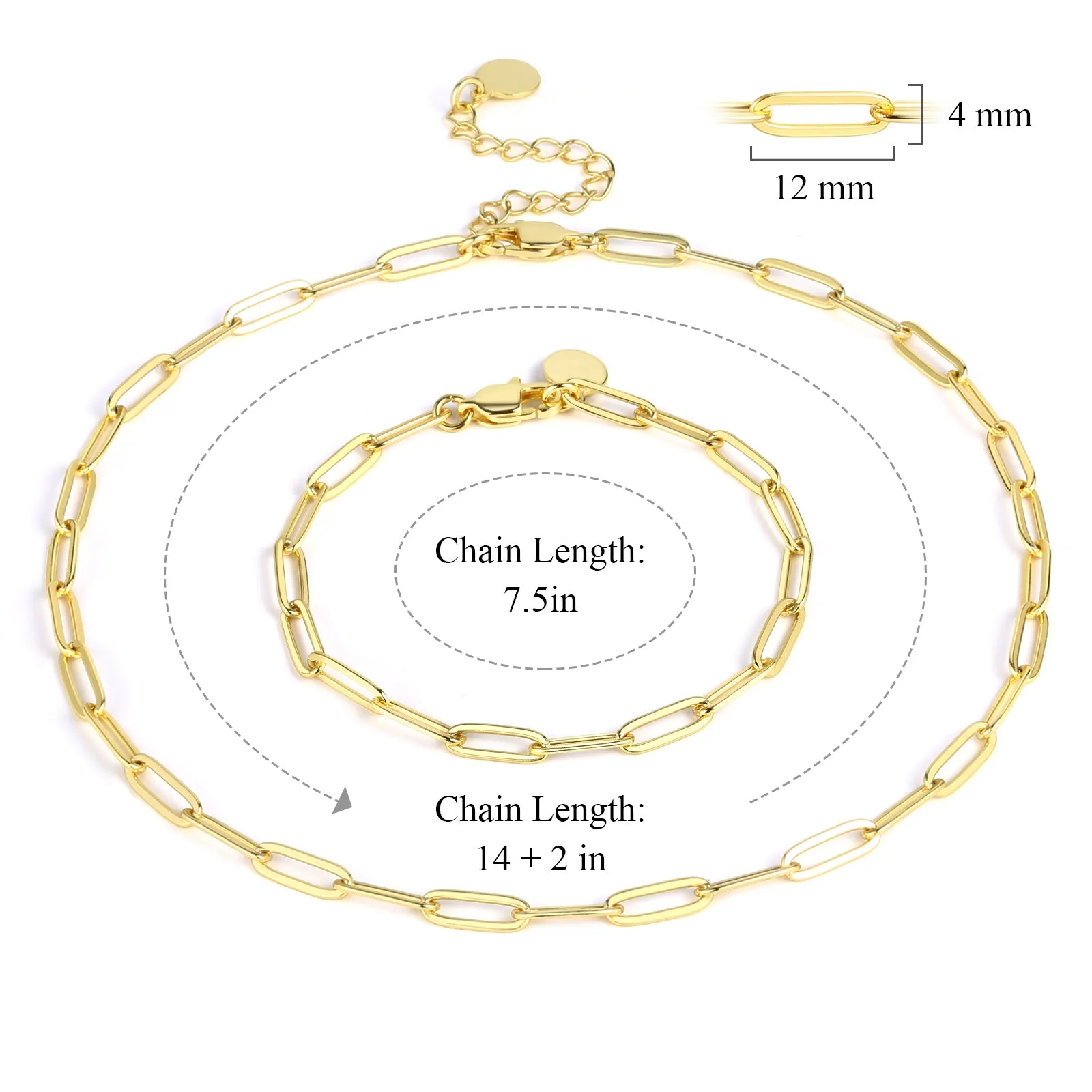14K Gold Oval Link Chains Necklaces Set