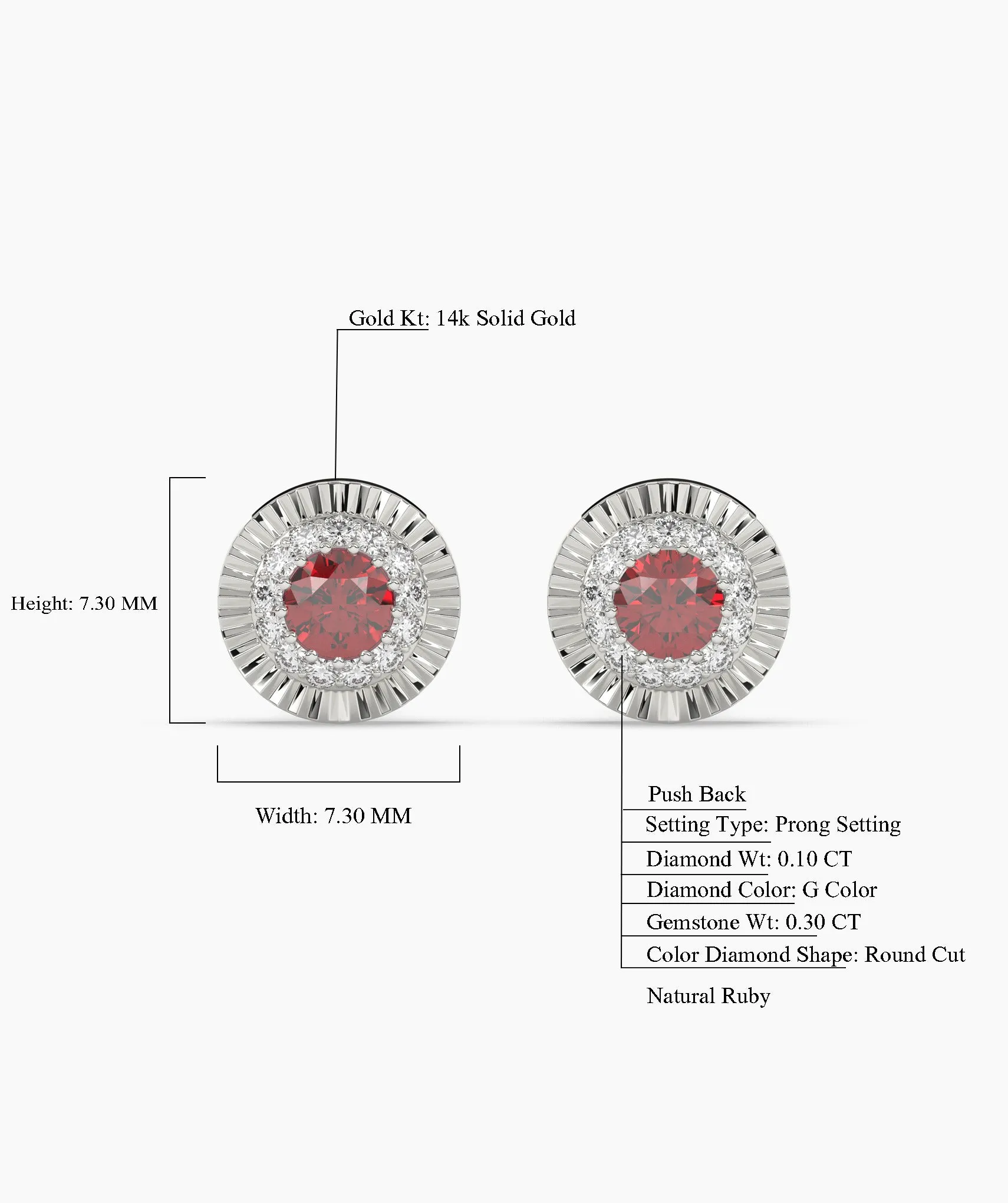 14K Gold Ruby Halo Stud Earrings
