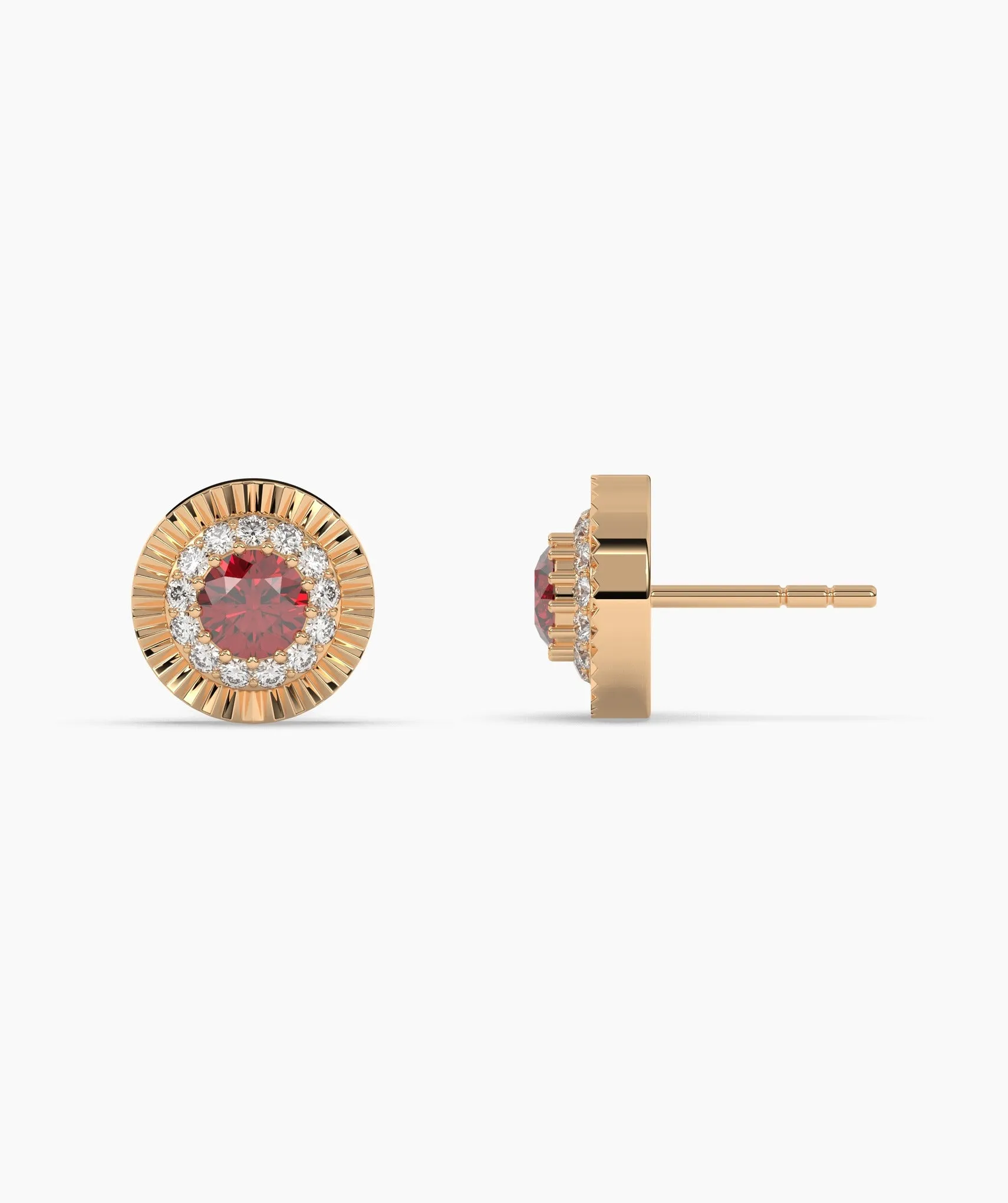 14K Gold Ruby Halo Stud Earrings