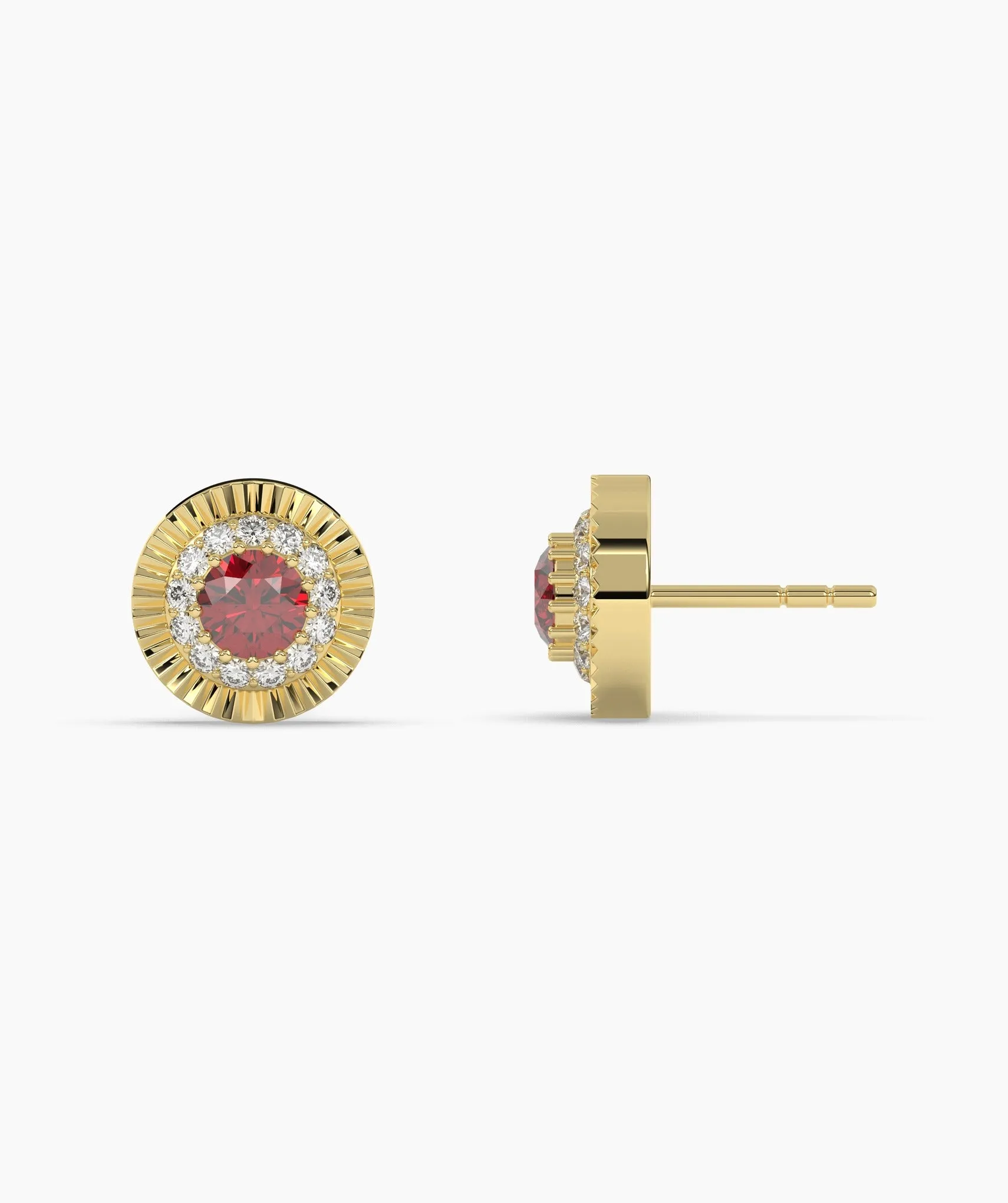 14K Gold Ruby Halo Stud Earrings