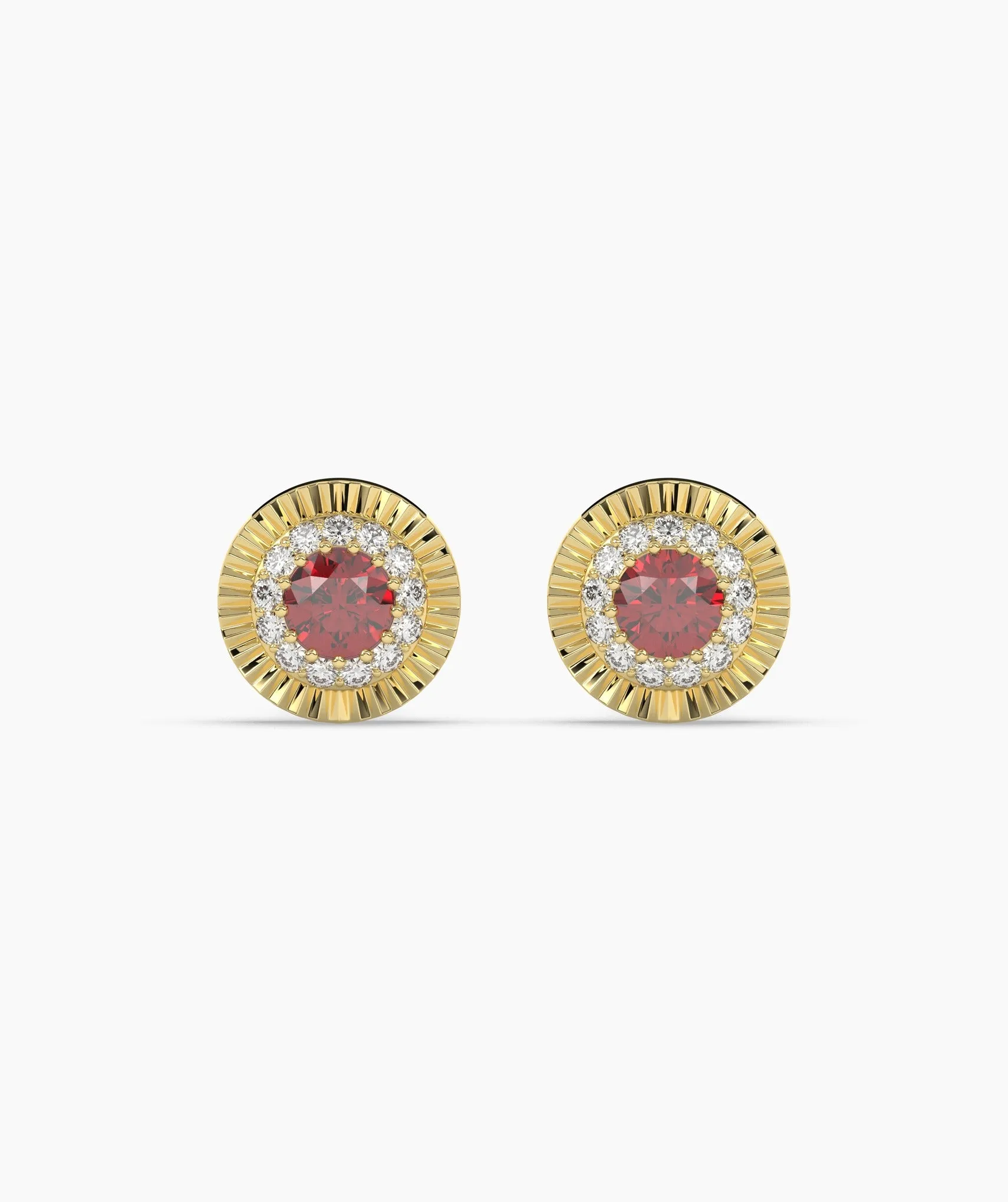 14K Gold Ruby Halo Stud Earrings