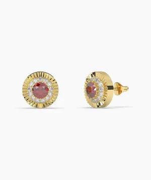 14K Gold Ruby Halo Stud Earrings
