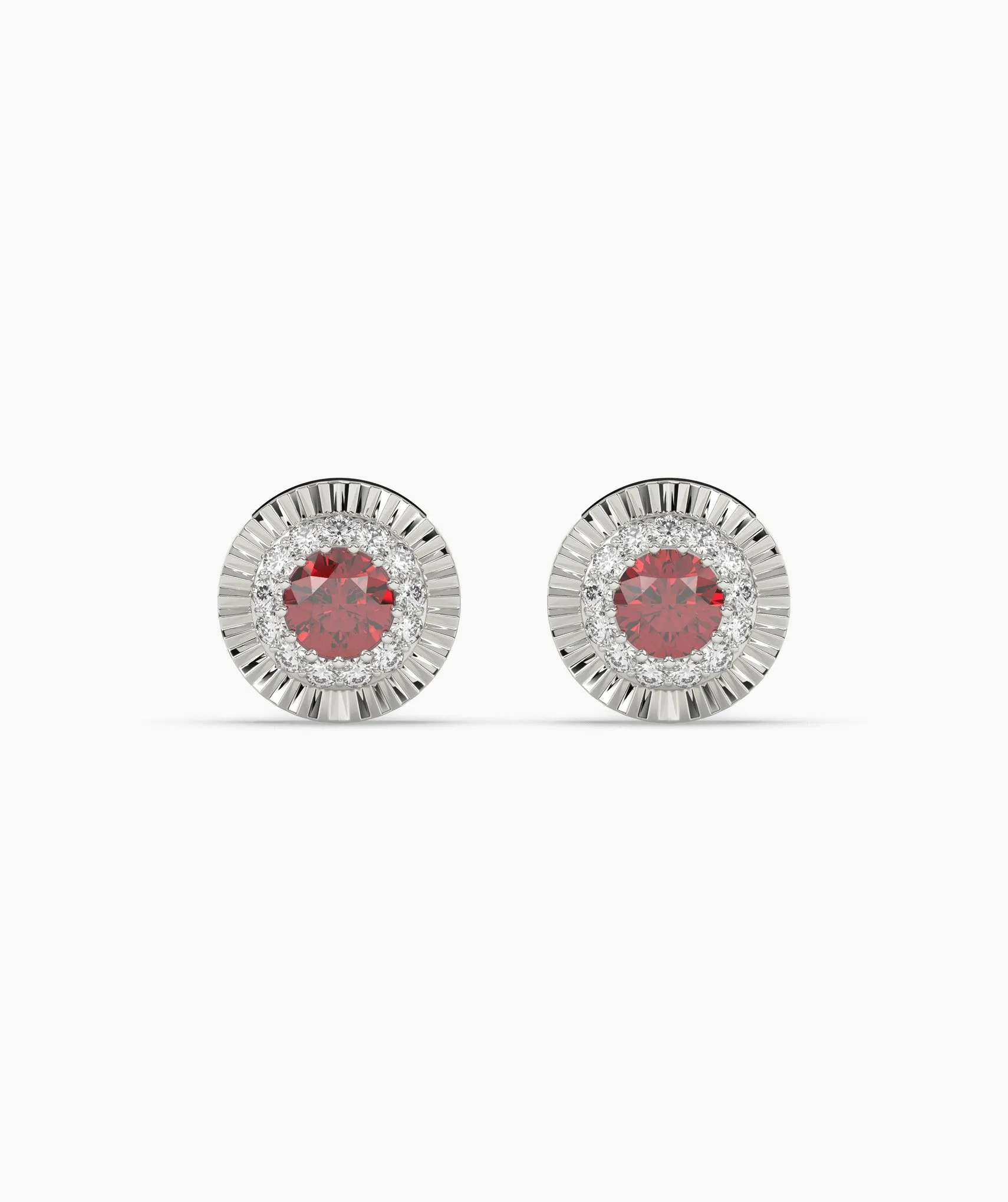 14K Gold Ruby Halo Stud Earrings