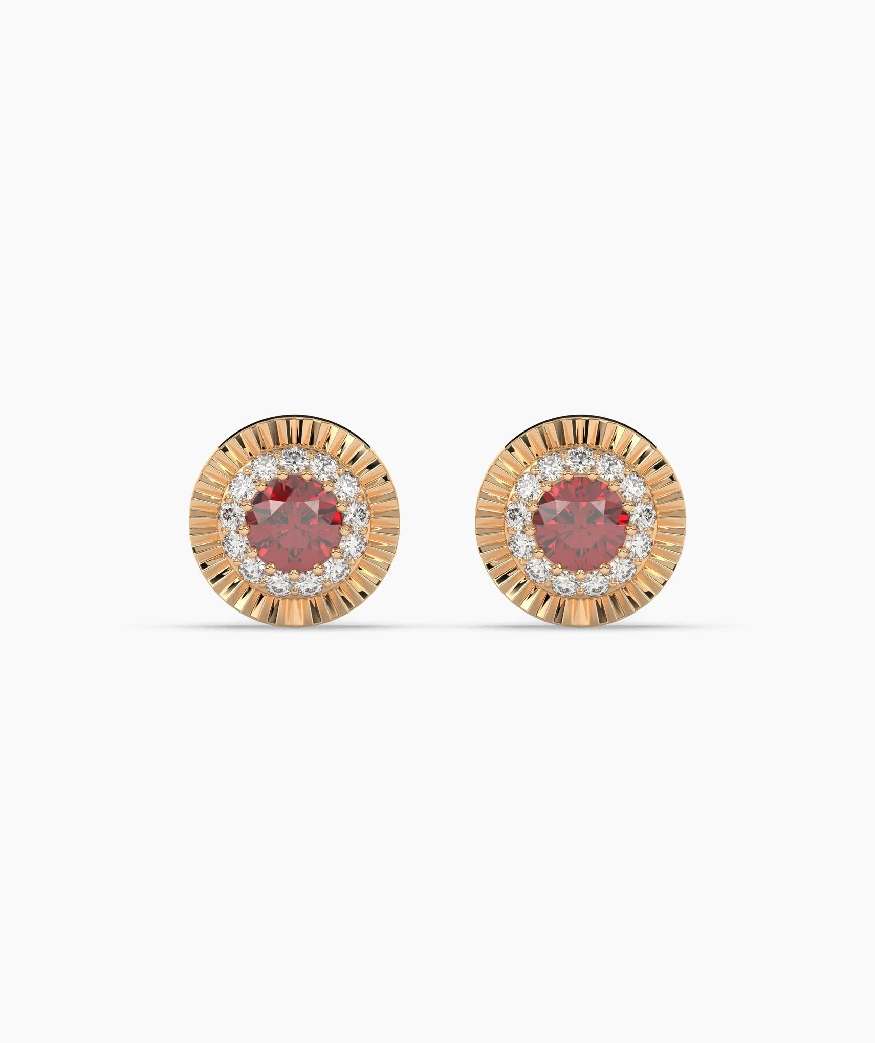 14K Gold Ruby Halo Stud Earrings