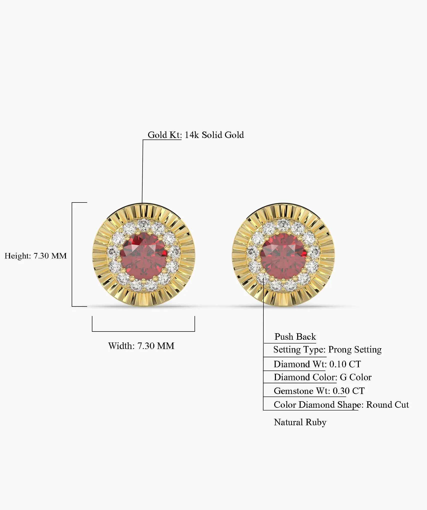 14K Gold Ruby Halo Stud Earrings