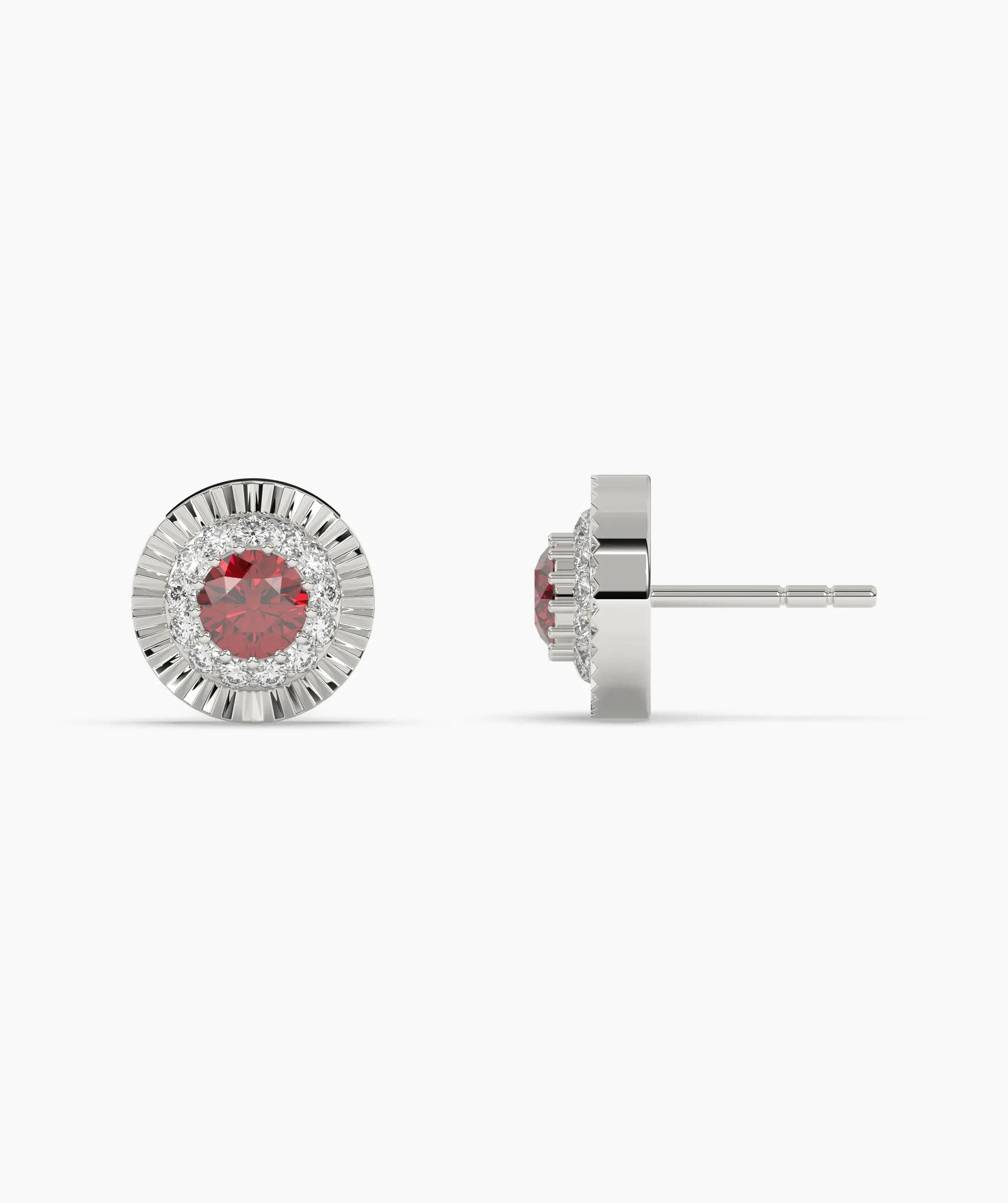 14K Gold Ruby Halo Stud Earrings