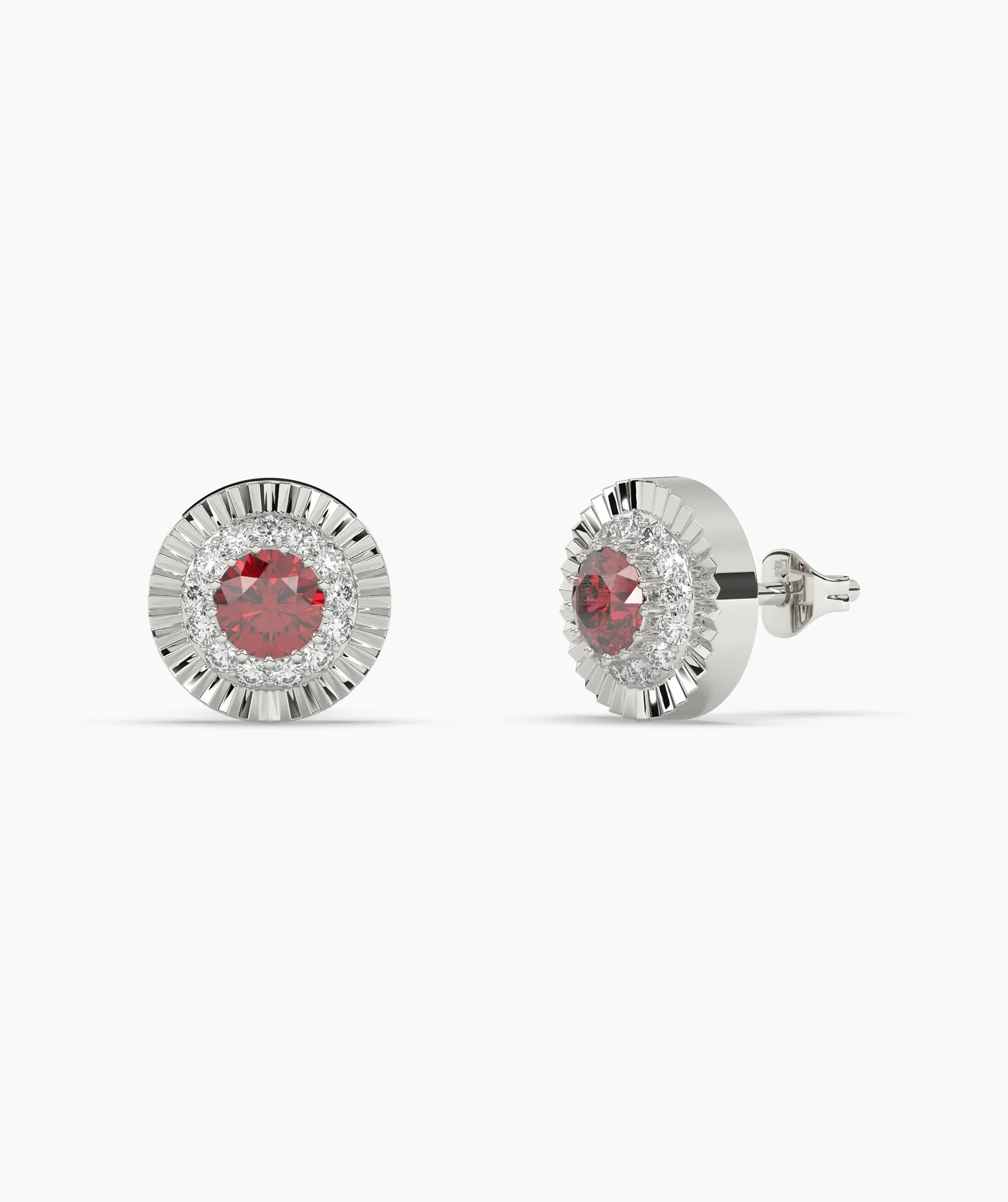 14K Gold Ruby Halo Stud Earrings