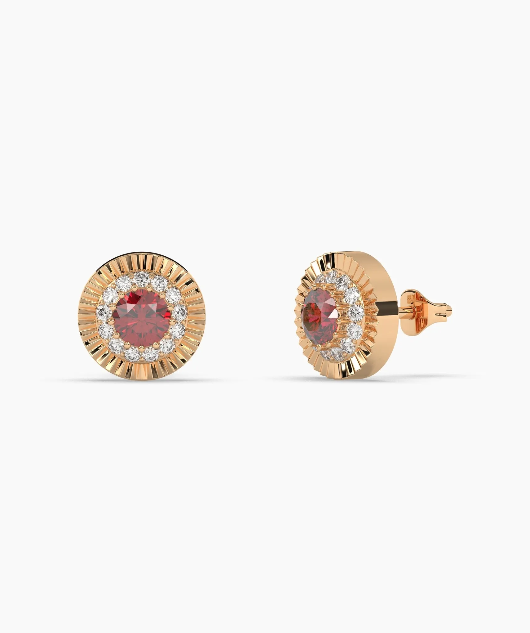 14K Gold Ruby Halo Stud Earrings