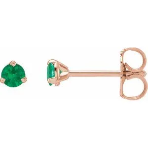 14K Rose 3 mm Natural Emerald Earrings
