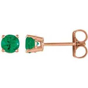 14K Rose 4 mm Natural Emerald Stud Earrings