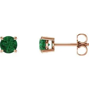 14K Rose 5 mm Natural Emerald Stud Earrings