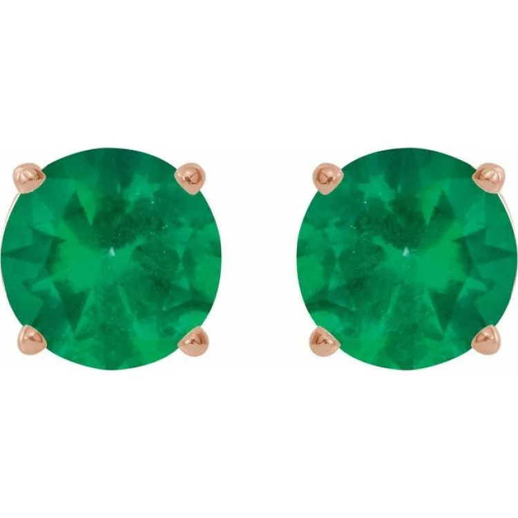 14K Rose 8 mm Lab-Grown Emerald Stud Earrings