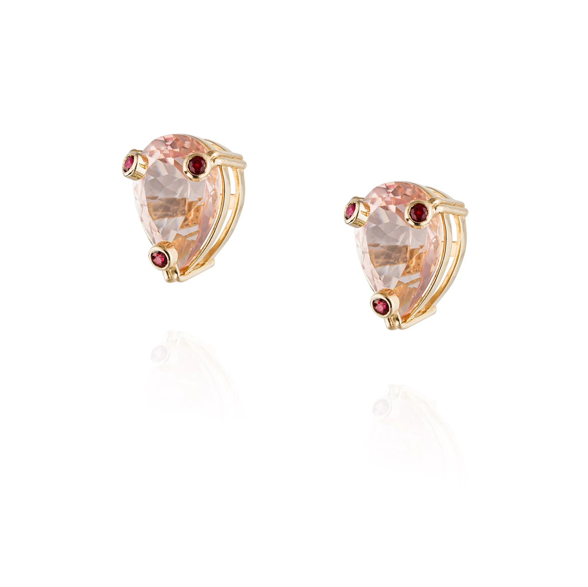 14K Rose Gold Earring with Rose Quartz & Ruby