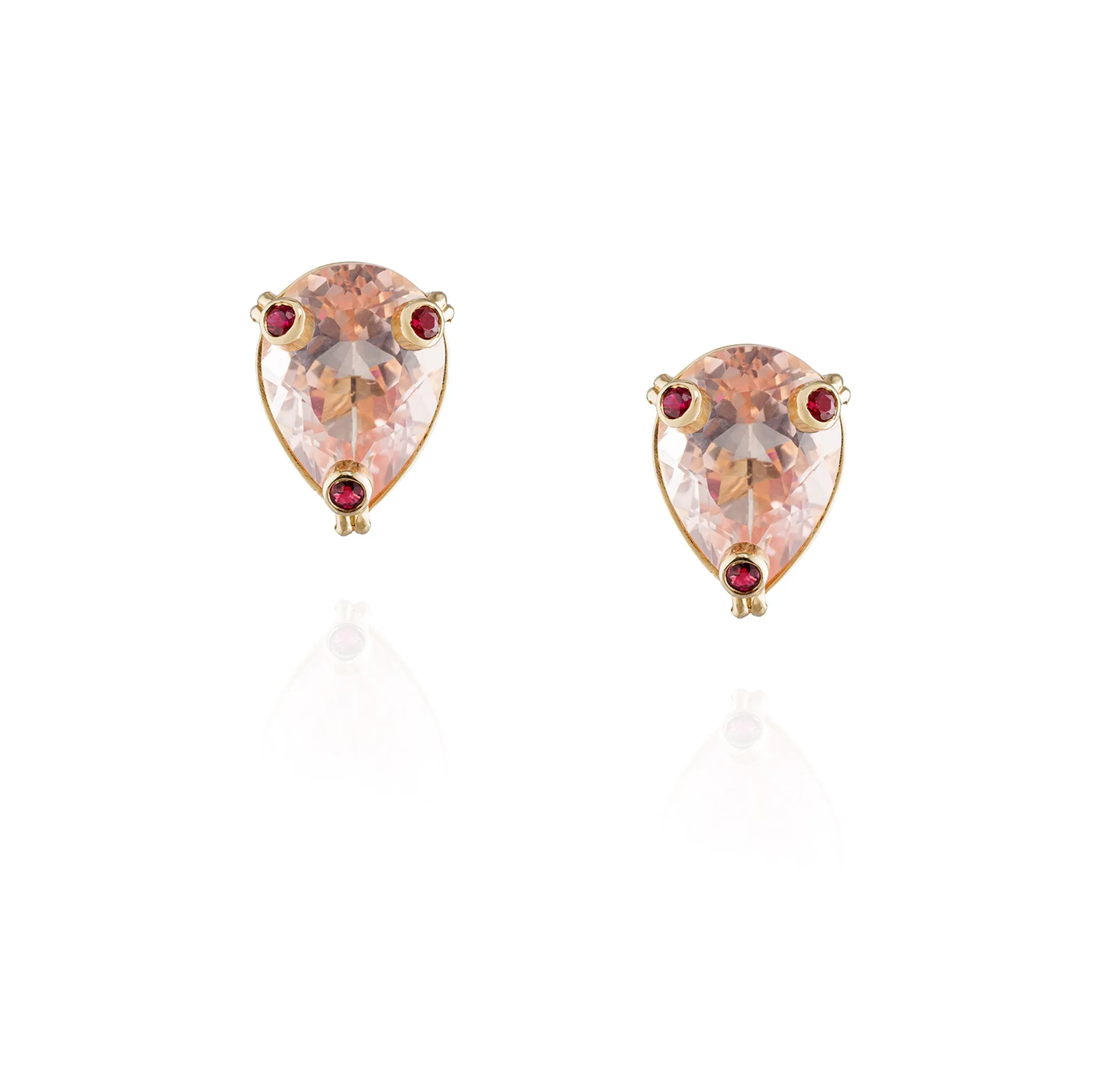 14K Rose Gold Earring with Rose Quartz & Ruby