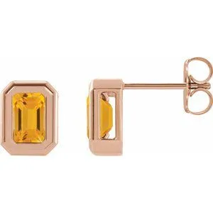 14K Rose Natural Citrine Solitaire Earrings