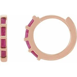 14K Rose  Natural Ruby Huggie Earrings