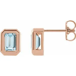 14K Rose Natural Sky Blue Topaz Solitaire Earrings