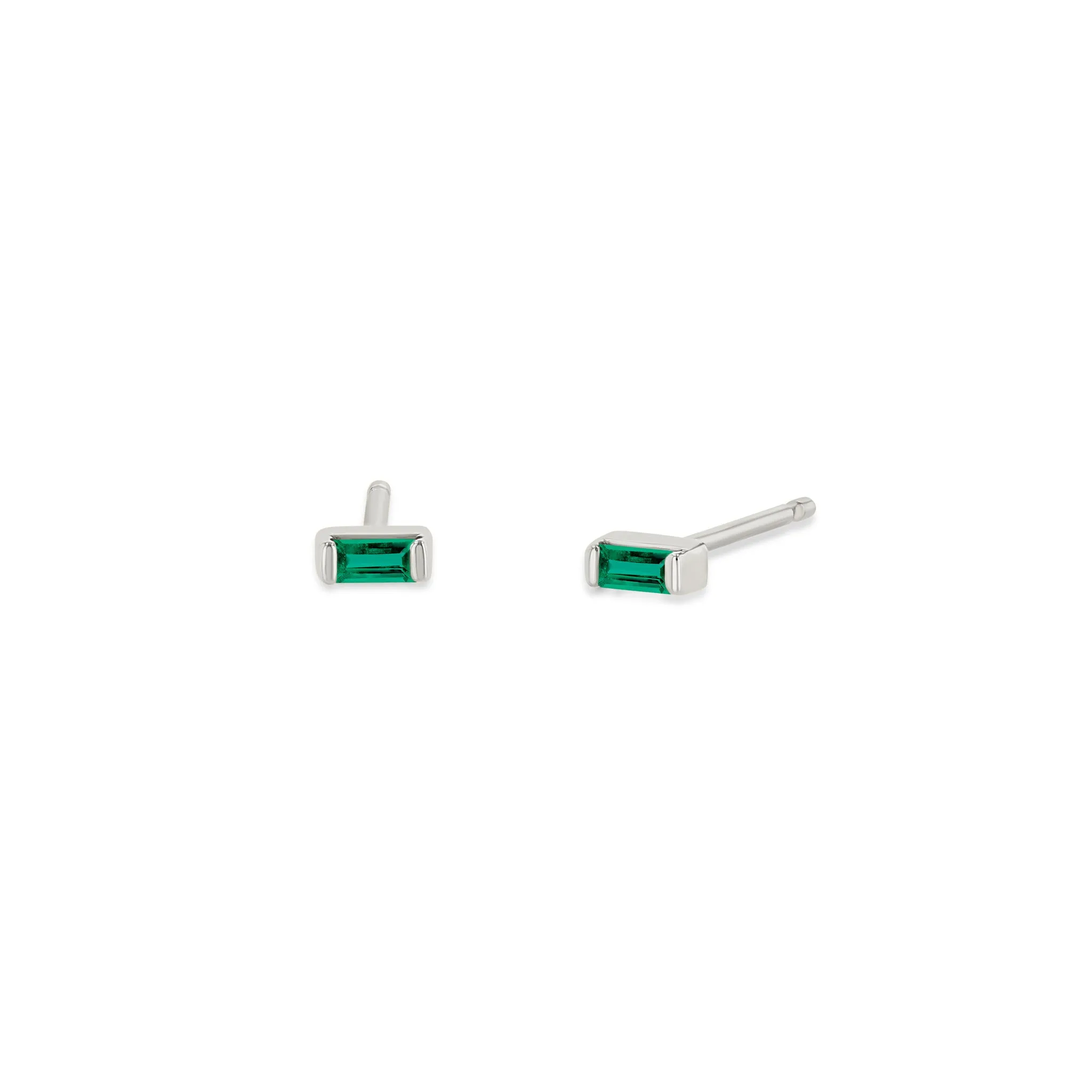 14k Small Emerald Baguette Studs