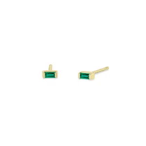 14k Small Emerald Baguette Studs
