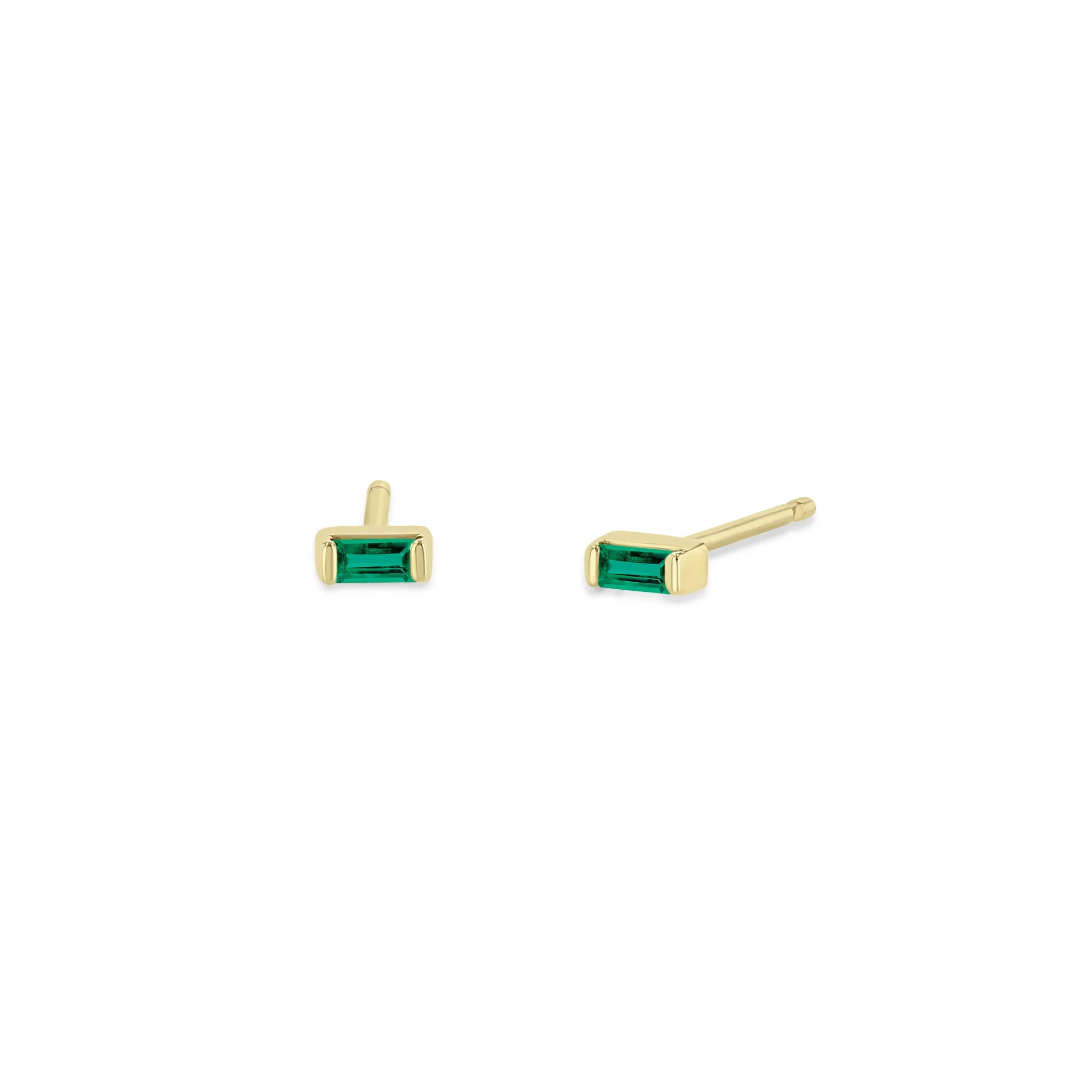14k Small Emerald Baguette Studs