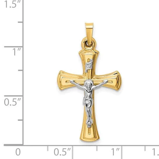 14k Two-tone Gold INRI Hollow Crucifix Pendant