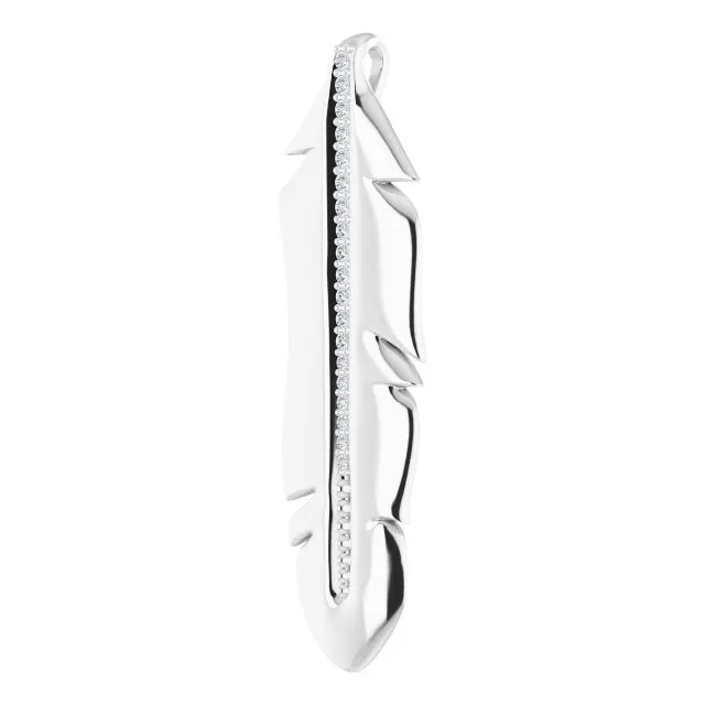 14K White .06 CTW Diamond Feather Pendant