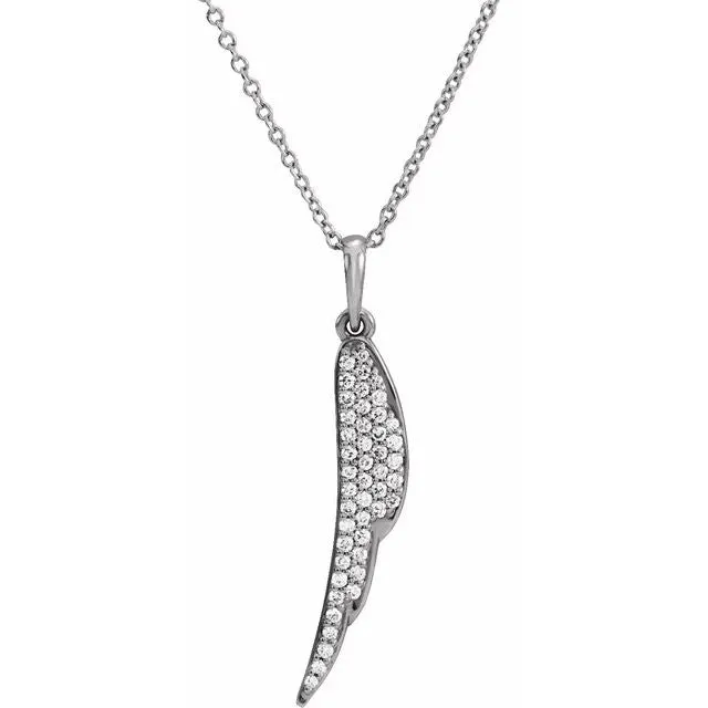 14K White 1/5 CTW Diamond Feather 16-18" Necklace