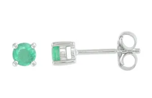 14K White Gold Emerald Stud Earrings