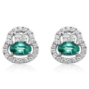 14K White Gold Emerald/Diamond Earrings