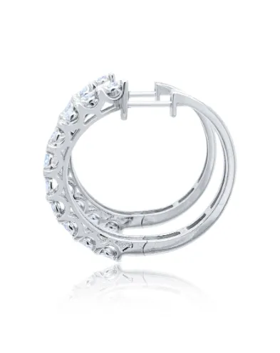 14k White Gold Halo Round Huggie Earring Wedding Earring