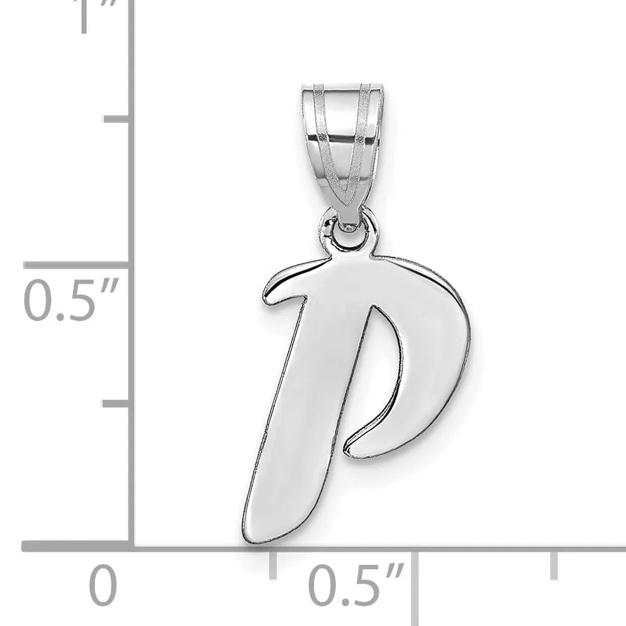 14k White Gold Script Design Letter P Initial Pendant