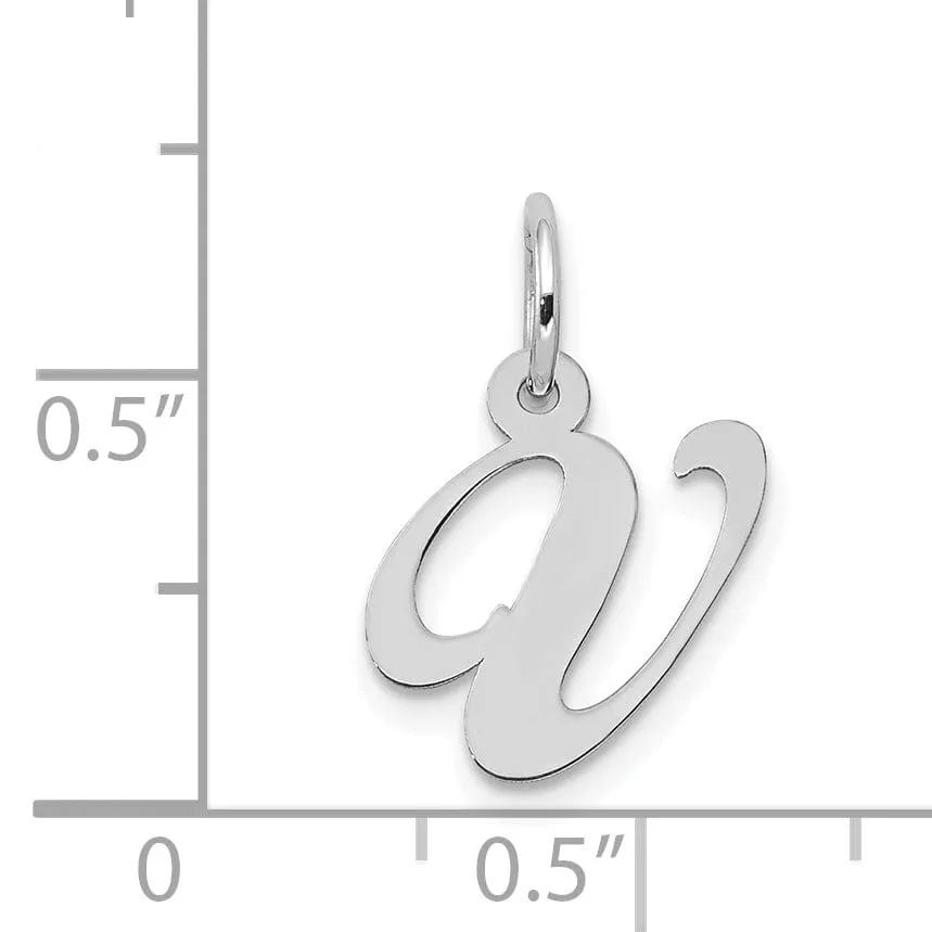14K White Gold Small Size Fancy Script Letter V Initial Pendant