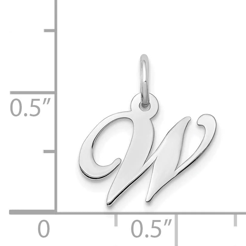 14K White Gold Small Size Fancy Script Letter W Initial Pendant