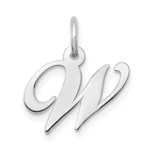 14K White Gold Small Size Fancy Script Letter W Initial Pendant